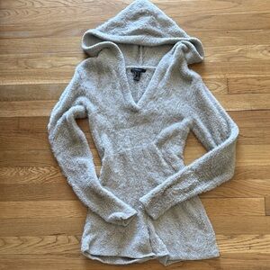 Forever 21 Fuzzy Hooded Knit Pullover - Light Beige
